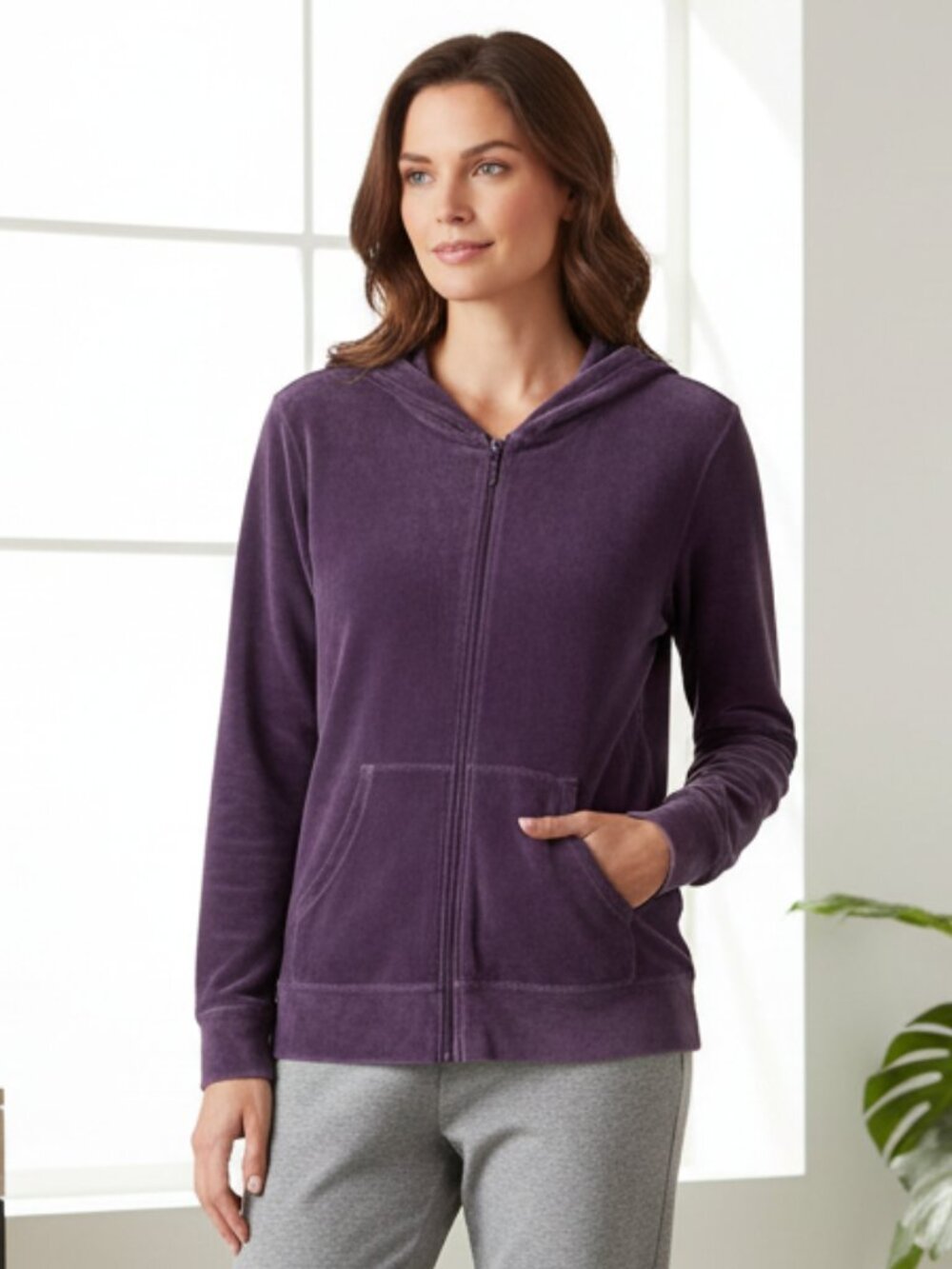 Liz Claiborne Sport XL Track Jacket Velour Purple Zip Casual Athleisure Y2K